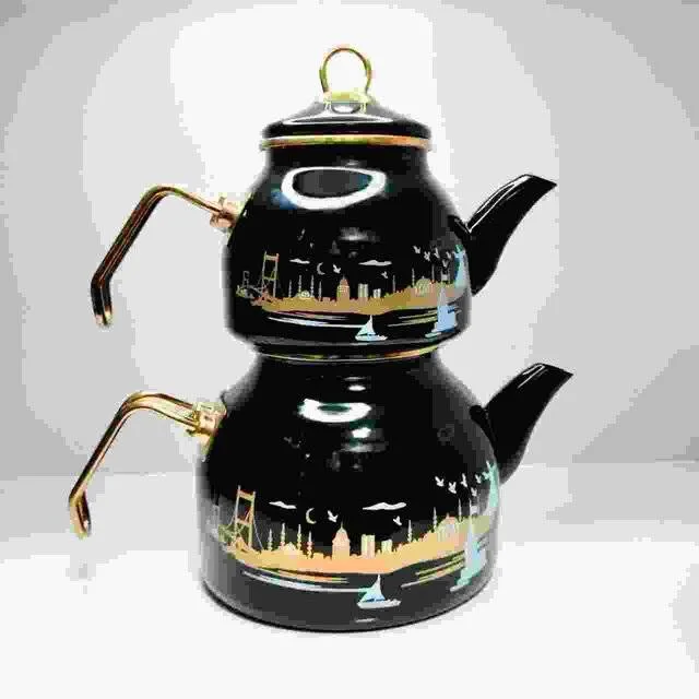 ست کتری و قوری روگازی لعابی دوفی طرح piramit ( ساخت کشور ترکیه )