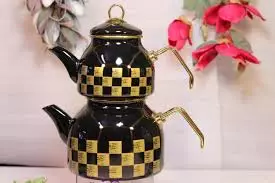 ست کتری و قوری روگازی لعابی دوفی طرح piramit ( ساخت کشور ترکیه )