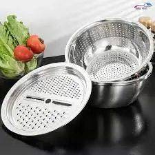 آبکش و لگن رنده دار سه تیکه استیل یونی